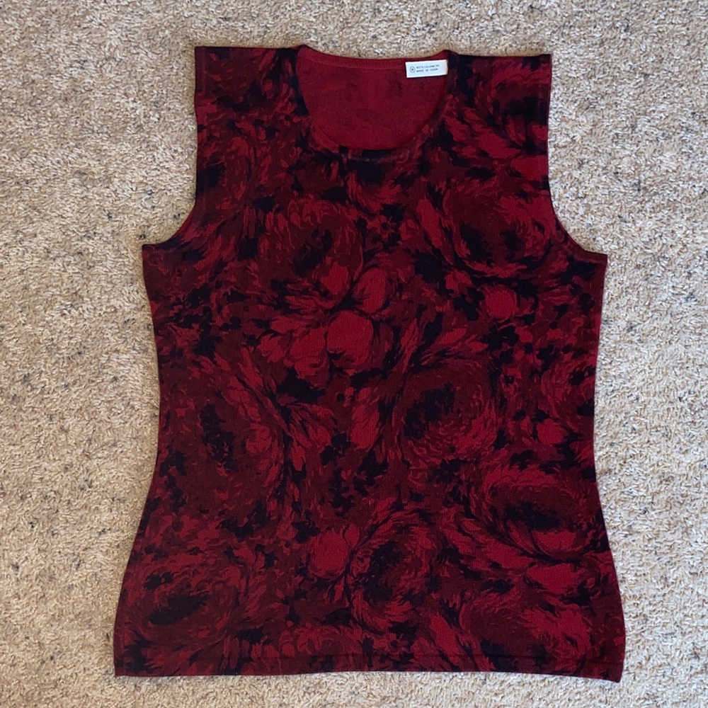 Red floral cashmere tank sweater